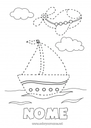 Disegno gratuito Aereo Mare Veicoli Attività per Bambini Barca Vela Veicoli aerei Veicoli marittimi
