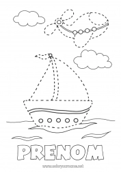 Coloriage gratuit Avion Mer Activités enfants Bateau Voilier Véhicules aériens Véhicules maritimes