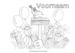 Gratis tekening Bloemen Ballonnen Lente Paaseieren Pasen Narcissen Madeliefje