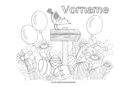 Malvorlage anpassen Blumen Luftballons Frühling Ostereier Ostern Jonquilles Gänseblümchen