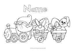 Colouring to customise Rabbit Vehicles Gnome Train Easter Eggs Easter Forest Animals Land Public Transport