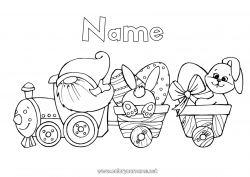 Free coloring Bunny Vehicles Gnome Train Easter eggs Easter Forest animals Ground public transport