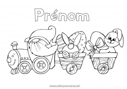 Coloriage gratuit Lapin Véhicules Gnome Train Oeufs de Pâques Pâques Animaux de la forêt Transport en commun terrestres