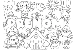 Coloriage à personnaliser Kawaii Printemps Nom décoré Pâques Symboles Coloriages complexes