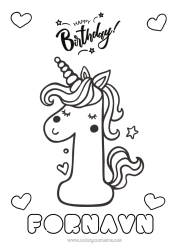 Gratis fargelegging Bursdag Tall Enhjørning Enkle fargelegginger Gratulerer med dagen! Stort tall alder Drager, enhornede hester og fantastiske dyr En