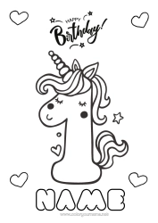 Colouring to customise Birthday Figure Unicorn Easy Colouring Pages Happy Birthday Message Big Number Age Dragons, Unicorns, And Fantastical Creatures One