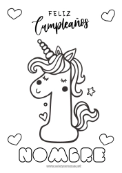 Colorear gratis Cumpleaños Número Unicornio Dibujos fáciles para colorear Mensaje de feliz cumpleaños (inglés) Gran número de edad Dragones, unicornios y animales fantásticos Uno
