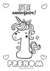 Coloriage gratuit Anniversaire Chiffre Licorne Coloriages faciles Joyeux anniversaire (français) Message Gros chiffre âge Dragons, licornes et animaux fantastiques Un
