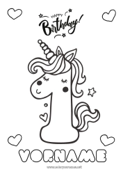 Kostenlose Zeichnung Geburtstag Zahl Einhorn Einfache Ausmalbilder Alles Gute zum Geburtstag (Französisch) Nachricht Große Alterszahl Drachen, Einhörner und fantastische Tiere Eins