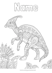Colouring to customise Calm And Zen Mandala Dinosaurs Animal Parasaurolophus