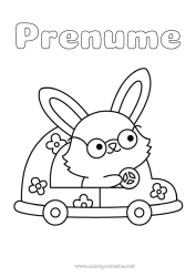 Pagină de colorat gratuită Primăvară Iepure Vehicule Mașină Animal Desene de colorat ușoare Animale din pădure Mașini, furgonete și autorulote