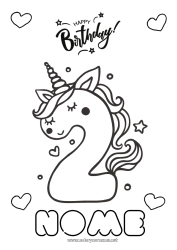 Disegno gratuito Compleanno Numero Unicorno Disegni da colorare facili Buon compleanno (francese) Messaggio Grande numero di anni Draghi, unicorni e animali fantastici Due