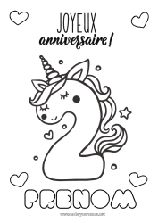 Dessin gratuit Anniversaire Chiffre Licorne Coloriages faciles Joyeux anniversaire (français) Message Gros chiffre âge Dragons, licornes et animaux fantastiques Deux