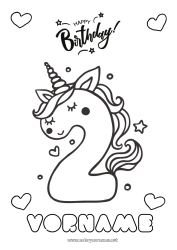 Kostenlose Zeichnung Geburtstag Zahl Einhorn Einfache Ausmalbilder Alles Gute zum Geburtstag (Französisch) Nachricht Große Alterszahl Drachen, Einhörner und fantastische Tiere Zwei