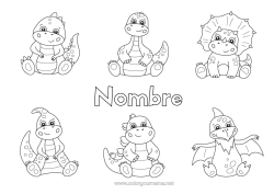 Colorear para personalizar Lindo Dinosaurios Actividades para niños Animales Diplodocus Triceratops Dibujos intermedios para colorear