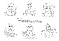 Gratis tekening Schattig Dinosaurussen Activiteiten voor Kinderen Dier Diplodocus Triceratops Intermediaire kleurplaten