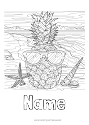 Free colouring Summer Food Pineapple Fruit Shellfish Marine or aquatic animals Sunglasses