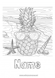 Free coloring Summer Food Pineapple Fruits Sea Shell Marine or aquatic animals Sunglasses