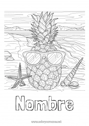 Colorear gratis Verano Alimento Piña Frutas Conchas marinas Animales marinos o acuáticos Gafas de sol