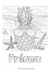 Coloriage gratuit Été Nourriture Ananas Fruits Coquillages Animaux marins ou aquatique