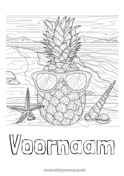 Gratis kleurplaat Zomer Voedsel Ananas Fruit Schelpen Zeedieren