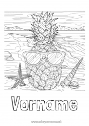 Kostenlose Zeichnung Sommer Essen Ananas Früchte Muscheln Meeres- oder Wasserlebewesen Sonnenbrille