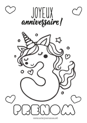 Dessin gratuit Anniversaire Chiffre Licorne Coloriages faciles Joyeux anniversaire (français) Message Gros chiffre âge Dragons, licornes et animaux fantastiques Trois