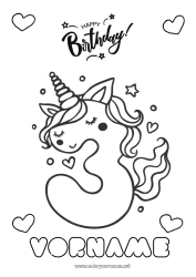 Kostenlose Malvorlage Geburtstag Zahl Einhorn Einfache Ausmalbilder Alles Gute zum Geburtstag (Französisch) Nachricht Große Alterszahl Drachen, Einhörner und fantastische Tiere Drei