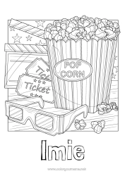 Kolorowanka do personalizacji Kino Popcorn Słodkości, łakocie