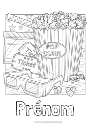 Coloriage à personnaliser Cinéma Pop Corn Gourmandises, sucreries