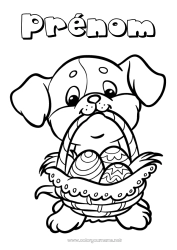 Coloriage gratuit Chien Animal Oeufs de Pâques Pâques Panier Chiens et chats