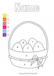 Free coloring Number Coloring by numbers Children's activities Easter eggs Easter Basket Easy coloring pages