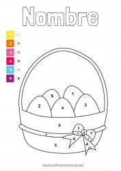 Colorear gratis Número Colorear por números Actividades para niños Huevos de Pascua Pascua de Resurrección Cesta Dibujos fáciles para colorear