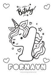 Gratis fargelegging Bursdag Tall Enhjørning Enkle fargelegginger Gratulerer med dagen! Stort tall alder Drager, enhornede hester og fantastiske dyr Fire