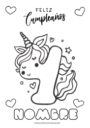 Colorear gratis Cumpleaños Número Unicornio Dibujos fáciles para colorear Mensaje de feliz cumpleaños (inglés) Gran número de edad Dragones, unicornios y animales fantásticos Cuatro
