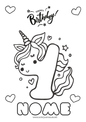 Disegno gratuito Compleanno Numero Unicorno Disegni da colorare facili Buon compleanno (francese) Messaggio Grande numero di anni Draghi, unicorni e animali fantastici Quattro