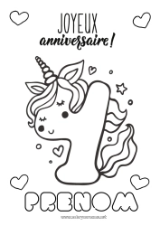 Coloriage à personnaliser Anniversaire Chiffre Licorne Coloriages faciles Joyeux anniversaire (français) Message Gros chiffre âge Dragons, licornes et animaux fantastiques