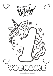 Kostenlose Zeichnung Geburtstag Zahl Einhorn Einfache Ausmalbilder Alles Gute zum Geburtstag (Französisch) Nachricht Große Alterszahl Drachen, Einhörner und fantastische Tiere Vier