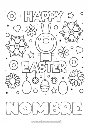 Colorear gratis Flores Primavera Conejo Huevos de Pascua Pascua de Resurrección Animales del bosque