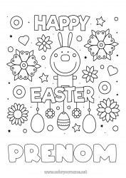 Coloriage gratuit Fleurs Printemps Lapin Oeufs de Pâques Pâques Animaux de la forêt