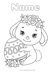 Free colouring Cute Flowers Spring Rabbit Animal Easter eggs Easter Intermediate colouring sheets Forest animals