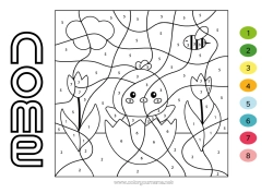 Disegno gratuito Primavera Pulcino Colorare per numeri Attività per Bambini Animale Disegni da colorare facili Animali da fattoria