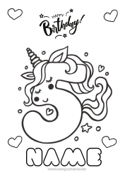 Colouring to customise Birthday Figure Unicorn Easy Colouring Pages Happy Birthday Message Big Number Age Dragons, Unicorns, And Fantastical Creatures Five