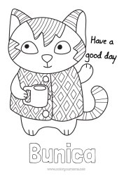 Pagină de colorat gratuită Pisică Animal Cafenea Băutură Câini și pisici