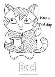 Child coloring page Cat Animal Coffee Drinks Dog and cat