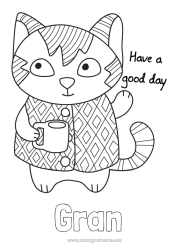 Free colouring Cat Animal Café Drink Dogs and cats