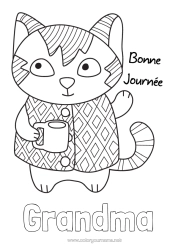 Free coloring Cat Animal Coffee Drinks Dog and cat