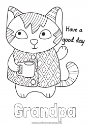 Child coloring page Cat Animal Coffee Drinks Dog and cat