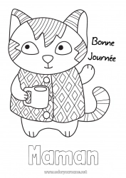 Coloriage enfant Chat Animal Café Boisson Chiens et chats