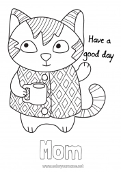 Child coloring page Cat Animal Coffee Drinks Dog and cat